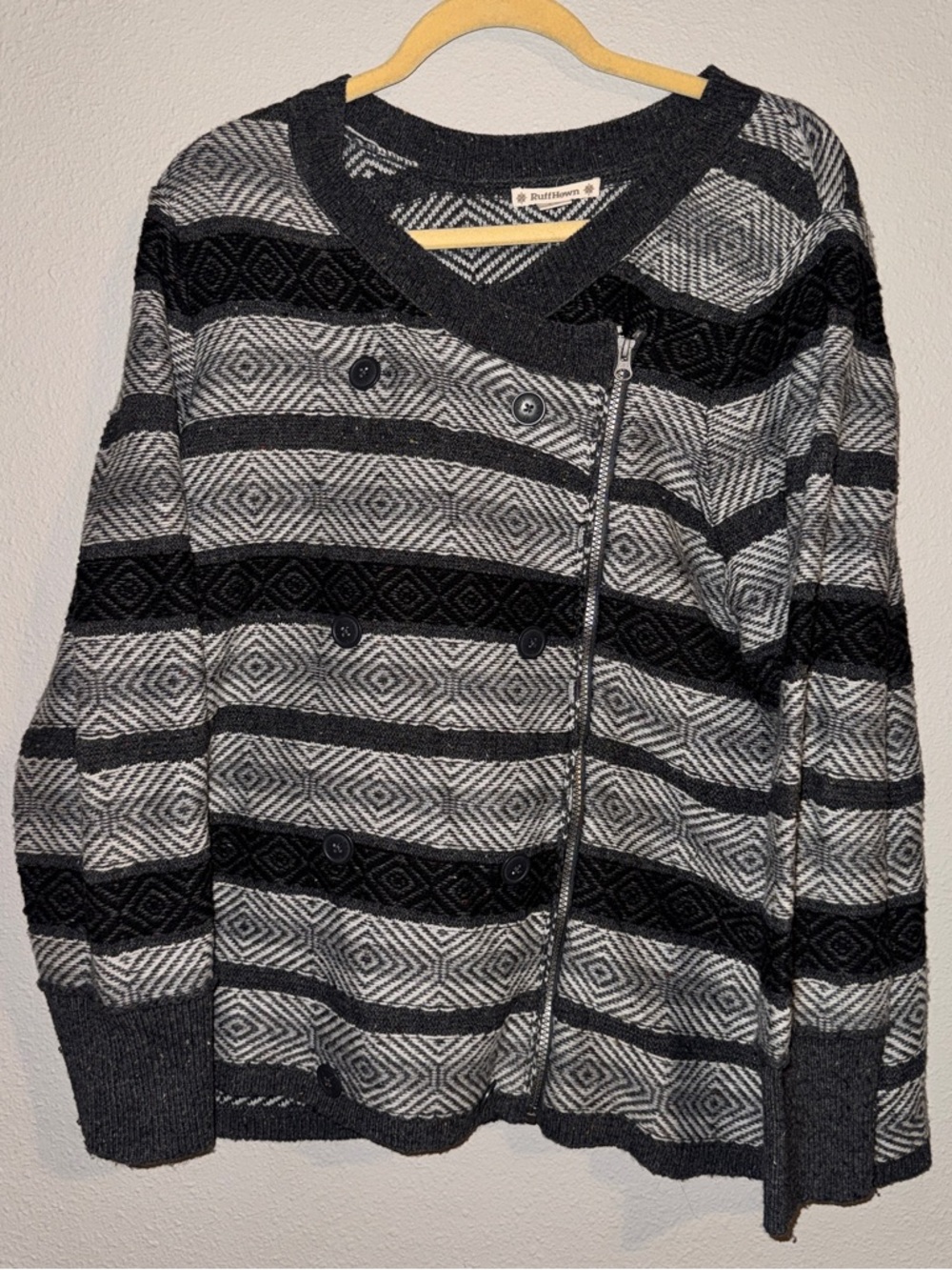 Ruff Hewn Women’s Fair Isle Geometric‎ Knit Zip Button Sweater Jacket 1X
